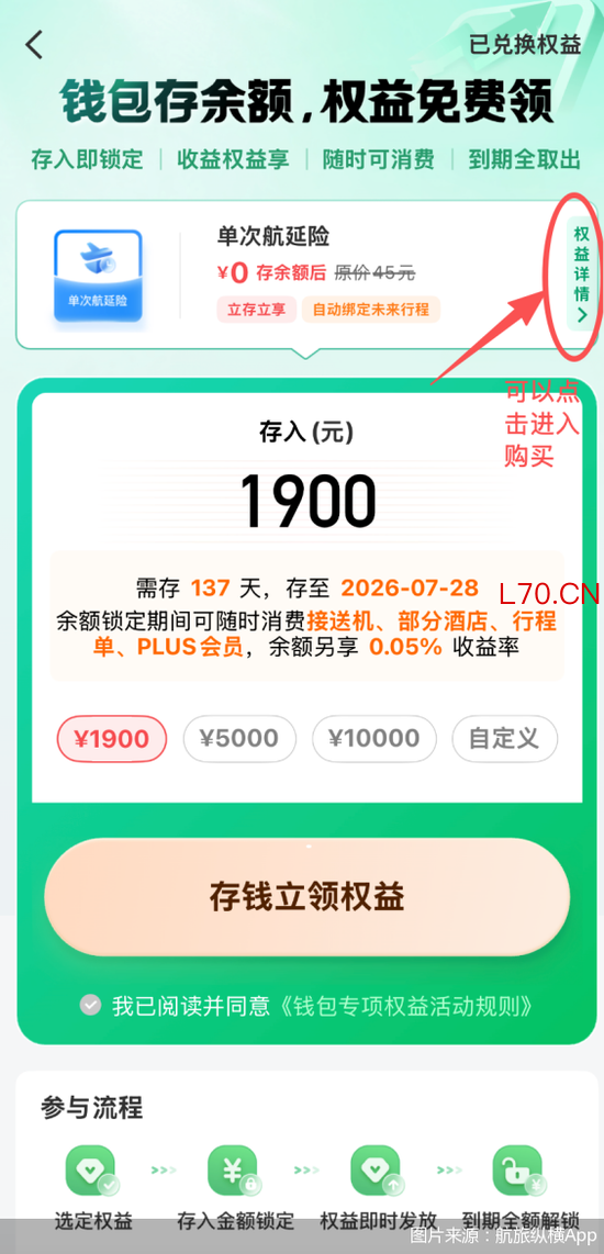 图说：“钱包存余额，权益免费领”界面更新前